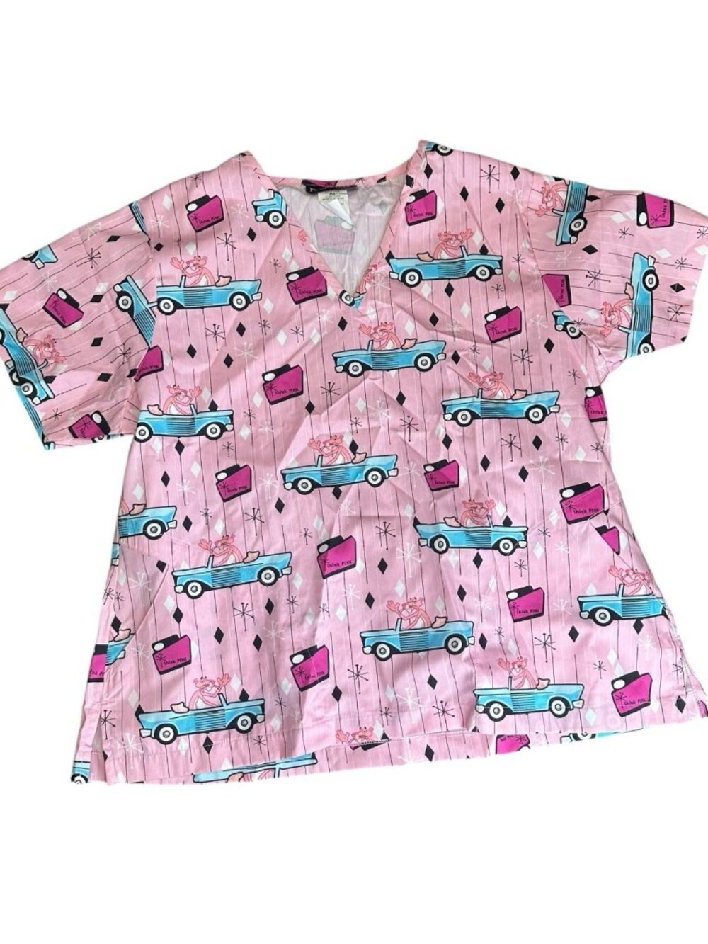 NWT I Think‎ Pink Pink Panther Women’s Medical Scrub Top Size XL